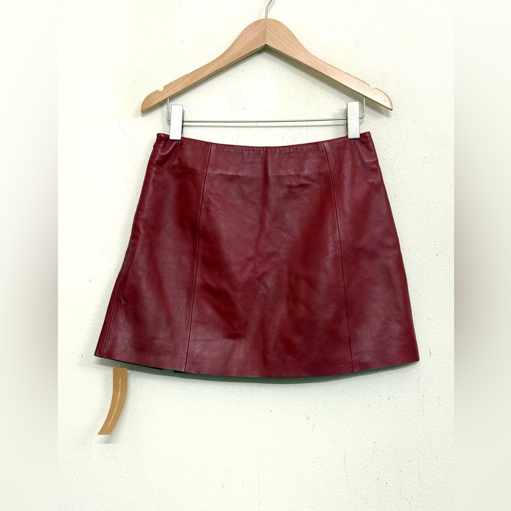 NWT Reformation X Veda Carla Low Waist Leather Skirt in Crimson Size 8 - Picture 8 of 14